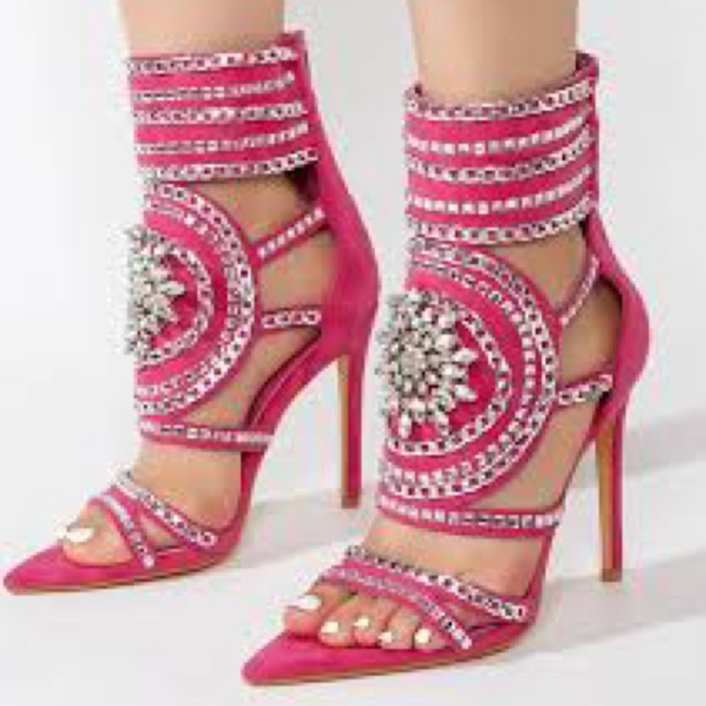 Cape Robbin ❣️ Clarysalyn Chain Trim Gem Brooch High Heels - Hot Pink  Sz 6.5 - Picture 3 of 16